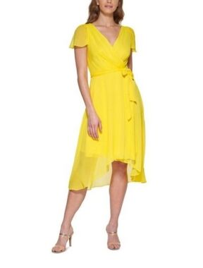 Flutter Hem Faux Wrap Dress
